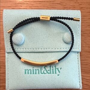 mint & lily DON’T LET THE HARD DAYS WIN Black Cord Bracelet with Gold Bar
